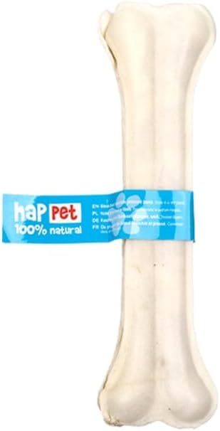 HAPPET Osso pressato bianco per cani, 20 cm, 5 pezzi, pelle bovina naturale, duro, 100% digeribile, promuovono l'igiene orale e riducono lo stress