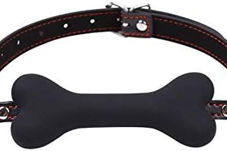 Bavaglio A Palla Bondage Per Animali Domestici Osso Morso In Pelle (Nero)