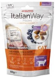 ItalianWay Cat Pillow Snack Sterilized Maiale, Latte e Mirtilli (60g x 8 pz)