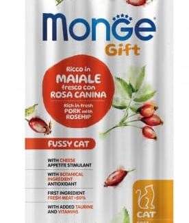 Monge Snack Gatto Gift Stick Fussy Cat gusto Maiale fresco con Rosa Canina, snack per gatti adulti di tutte le taglie | 3 confezioni da 45 grammi l’una.