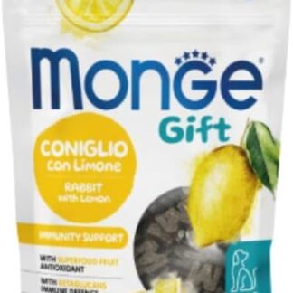 Monge Snack Cane Gift, snack per cani di tutte le taglie, gusto Coniglio con Limone, senza cereali,favorisce il sostegno immunitario | | 3 confezioni da 150 grammi l’una.