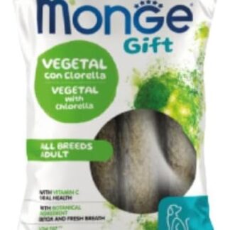 Monge Snack Cane Gift, snack per cani di tutte le taglie, gusto Clorella e Menta, senza cereali, favorisce il mantenimento del peso | 3 confezioni da 210 grammi l’una.