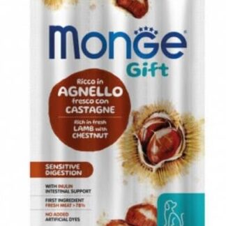 Monge Cane snack Gift Stick, snack per cani di tutte le etá,gusto Agnello con Castagne,senza cereali | 3 bustine da 135 grammi l’una.