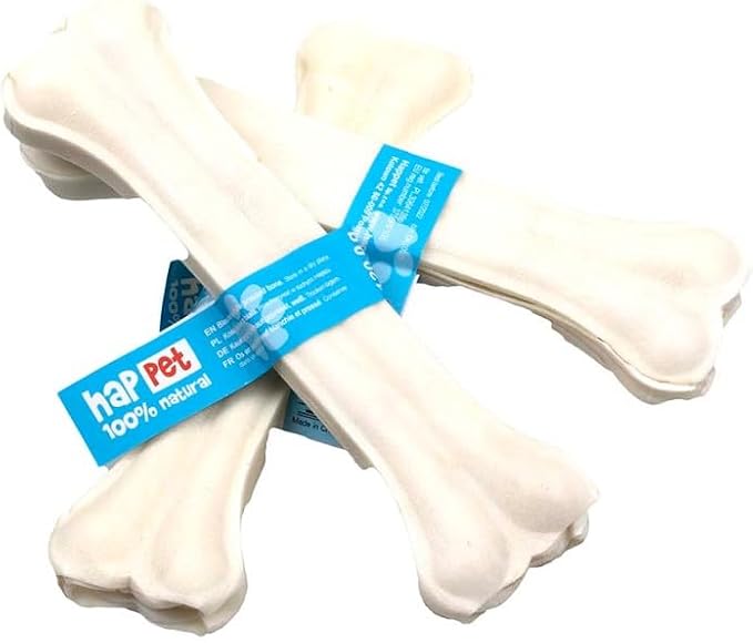 HAPPET Confezione da 25 cm - 3 pezzi - Naturale pelle bovina, duro, 100% digeribile, favorisce l'igiene orale e riduce lo stress