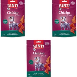 Rinti Chicko Plus Pollo all'Aglio | Confezione Tripla | 3 x 225 g | Filetto di pollo con aglio fresco | Senza farine di carne, soia o altri additivi | Essiccato delicatamente all'aria