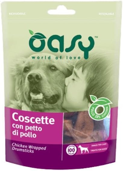 Oasy Snack Cane, deliziose coscette con petto di pollo per cani adulti e cuccioli di tutte le taglie | 3 confezioni da 100 grammi l’una.