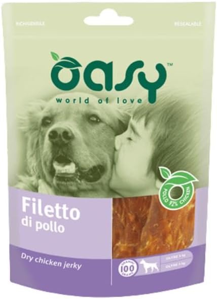 Oasy Snack Cane, delizioso filetto di pollo per cani adulti e cuccioli di tutte le taglie | 3 confezioni da 100 grammi l’una.