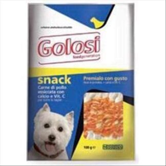 GOLOSI SNACK CARNE DI POLLO ESSICCATA RICCA IN CALCIO CON VIT.C offerta 3pezzi - 100gr x 3pz