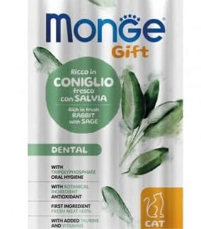 Monge Snack Gatto Gift Stick Dental gusto Coniglio fresco con Salvia, snack per gatti adulti di tutte le taglie | 3 confezioni da 45 grammi l’una.