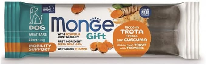 Monge Gift Meat Bars Snack Per Cane Cani Dog Gusto Trota Con Curcuma 6 BUSTINE DA 40g CADAUNO