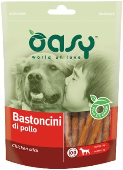 Oasy Snack Cane, deliziosi bastoncini di pollo per cani adulti e cuccioli di tutte le taglie | 3 confezioni da 100 grammi l’una.
