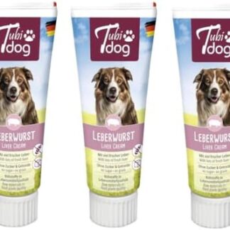 Tubi DOG Delizia di salsiccia di fegato in tubo per cani | Confezione Tripla | 3 x 75 g | Tubo pratico al tocco morbido | Pasta snack ridotta di grassi senza zucchero