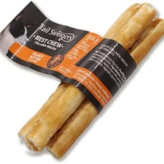 Tailswingers snack per cani al collagene gusto Barbecue-Pollo-Burro d'arachidi (6pz da (13.5cm 22gr*3pcs), Burro d'arachidi)