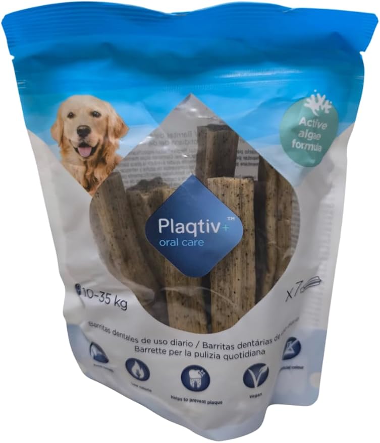 ecuphar | Plaqtiv+ 7 Barrette per la Pulizia Quotidiana dei Denti per Cani da 10 a 35 kg