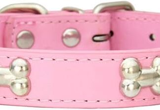 Mdurian Collare per Cani in Vera Pelle con Borchie in Osso di Metallo Collari Regolabili sicuri e Comodi per Cani di Taglia Media, (S, Rosa)