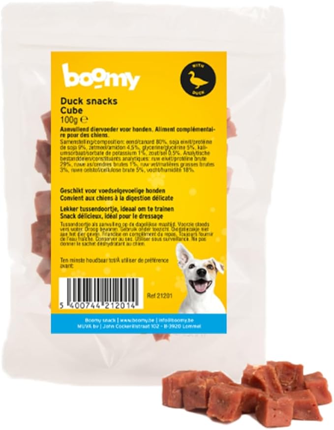 Boomy - Cubes Duck Cubes – Anatra a cubetti morbidi per cani – Snack ipoallergenici per cani senza glutine – 3 x 100 g