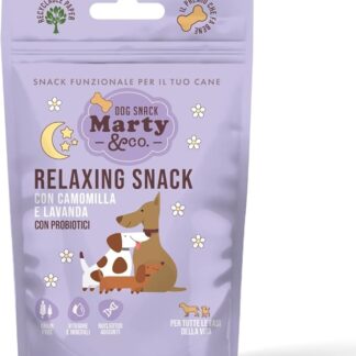 Marty & Co - Relax Snack - Biscotti - per Rilassare Il Cane e Gatto Sotto Stress - Con Camomilla, Lavanda, Probiotici, Nucleotidi, Vitamine e Minerali - Grain Free - gr 80