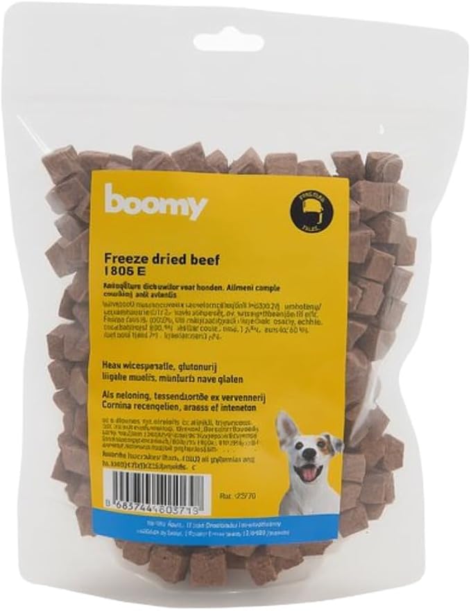 Boomy - Cubetti di manzo liofilizzati – Snack e snack per cani liofilizzati – Snack per cani e gatti – Ipoallergenici, senza cereali e senza glutine – 180 g