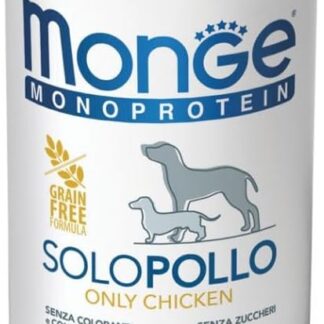 Monge Monoprotein Cane Grainfree, alimento completo per cani adulti di tutte le taglie, monoproteico, senza cereali gusto POLLO | 6 scatolette da 400 grammi l’una.