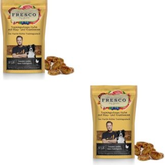 Fresco Martin Rütter - Gocce per allenamento di pollo con mirtilli e mirtilli, confezione doppia, 2 x 150 g, spuntino monoproteico per cani, senza riso e patate, prodotto in vera carne