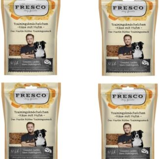 Fresco Formaggio e pollame | Confezione da 4 pezzi | 4 x 150 g | Mangime complementare per cani | Snack proteico naturale in formaggio e pollo | A forma di caviglia