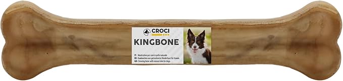 Croci King Bone - Ossa di cane allevate all'aperto, snack da masticare in pelle bovina naturale, bastoncino dentale per la pulizia dei denti, 18 cm - 90 g, 1 pezzo