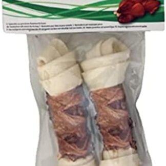 Croci BBQ - Ossa con carne di Anatra, Snack premio masticativo per cani in pelle bovina naturale, dental stick per la pulizia dei denti,11 cm - 2 pz