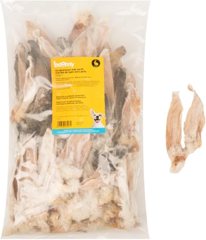 Boomy - Orecchie di coniglio con pelliccia – Snack per cani secchi – Snack per cani 100% naturali e senza glutine - 500 g