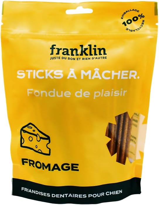 FRANKLIN – Stick dentale cane – Bastoncini da masticare – sapore formaggio – protezione dentale – antitartaro – qualsiasi età – sacchetto richiudibile e riciclabile – 250 g