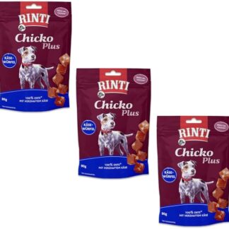 Rinti Chicko Plus Formaggio a Cubetti Anatra per cani | Confezione Tripla | 3 x 80 g | Filetto di petto d'anatra delicatamente essiccato all'aria | In un pratico sacchetto richiudibile