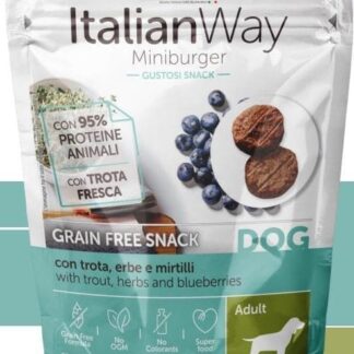 ItalianWay Dog Snack Miniburger Trota, Mirtilli e Erbe (60g)