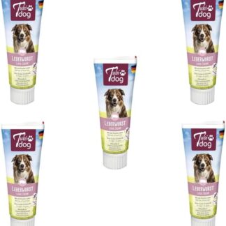 Tubi DOG Delizia di salsiccia di fegato in tubo per cani | Confezione da 5 | 5 x 75 g | Tubo pratico al tocco morbido | Pasta snack ridotta di grassi senza zucchero