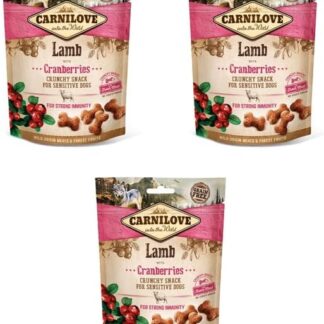 Carnilove Snack Croccante Agnello con Mirtilli Rossi | 3 x 200 g | Snack per Cani con Agnello e Mirtilli Rossi come fonte di antiossidanti naturali