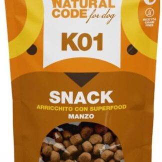 Natural code Snack Cane,snack per cani adulti e cuccioli di tutte le taglie,morbidi bocconcini al Manzo K01| 3 confezioni da 120 grammi l'una.