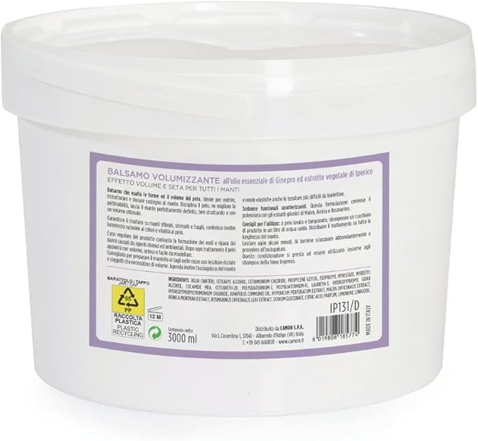 CAMON | Balsamo Volumizzante per Cani e Gatti, Formato Risparmio da 3L, Olio di Ginepro e Estratti Vegetali, Effetto Volume e Setosa