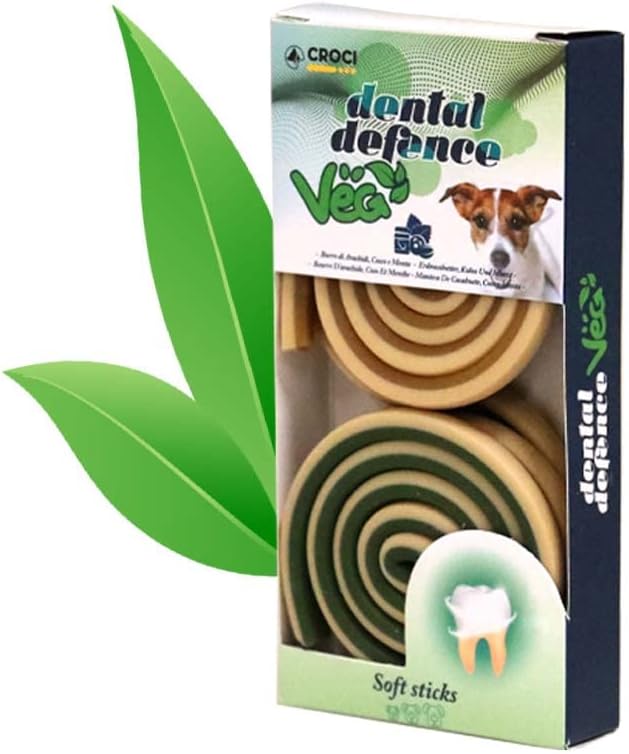 Croci Dental Defence Veg - Snack vegetali per cani, Girella per l'igiene orale, Pulizia Denti Cane, Gusto Arachidi Cocco e Menta, 100g
