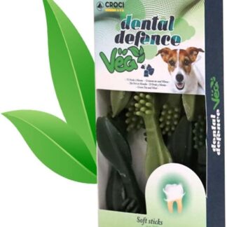 Croci Dental Defence Veg - Snack vegetali per cani, Spazzolino per l'igiene orale, Pulizia Denti Cane, Gusto Tè Verde e Menta/Taglia S - 10 Pezz, 100g