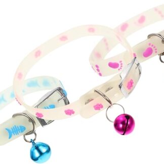JUMPLAWN 3pezzi Collare Fluorescente Per Cani e Gatti Campanella Accessorio Luminosa Per Sicurezza Notturna Design Originale Pesce e Impronta Paws