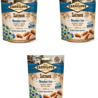 Carnilove Crunchy Snack Salmone con Mirtilli | Confezione Tripla | 3 x 200 g | Snack con Salmone e Mirtilli per Cani | Mirtilli come fonte naturale di antiossidanti