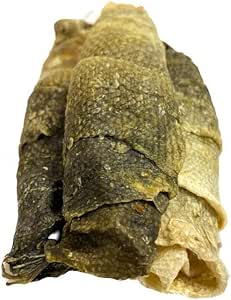 LOVING THE EARTH Rotoli di pelle di merluzzo essiccata premium - Dolcetti naturali per cani e pesci per denti e cappotti sani 1 x 4 pelli di merluzzo.