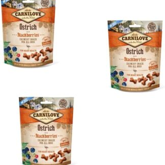 CARNILOVE Snack Croccante Di Struzzo Con More | Confezione da 3 | 3x200 g | Snack di struzzo e more per cani | More come fonte naturale di antiossidanti