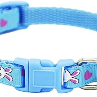 PULABO Collare per animali domestici colorato coniglio stampato nylon fibbia regolabile collare collare per cane gatto cucciolo collana blu durevole e utile creativo
