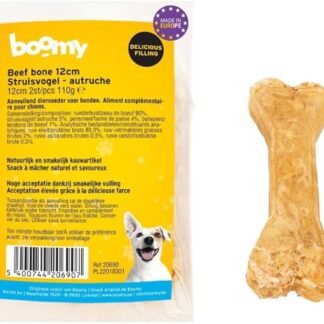 Boomy - Snack per cani - Bone di manzo con struzzo e collagene - 12 cm - 2 x 2 pezzi