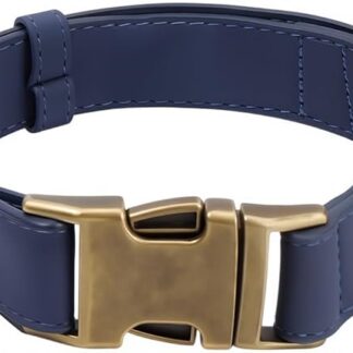 CALFOVERA Collare per Cani Resistente e Regolabile da 38 a 58cm con Fibbia A Sgancio Rapido in Pelle PU Resistente e Arrotolato Collare per Cuccioli Martingala Antiruggine per Cani di Piccola(Blu L)