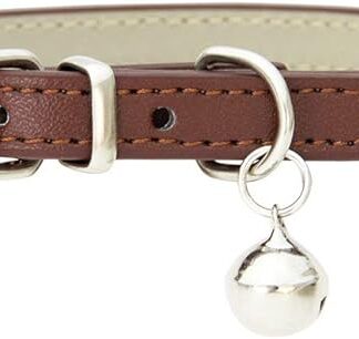 Collare per cani XXS marrone con campana, collare per gatti in pelle PU con campana, morbido collare per cani di piccola taglia, fibbia regolabile, per tazza da tè piccola XS XS Extra Small maschi