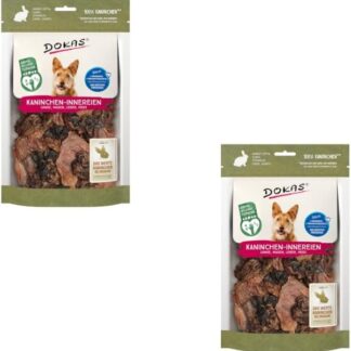 DOKAS Frattaglie di coniglio, confezione doppia, 2 x 100 g, spuntino naturale per cani, contiene polmoni, stomaco, fegato e cuore, snack ricompensa, anche uno spuntino adatto alla specie