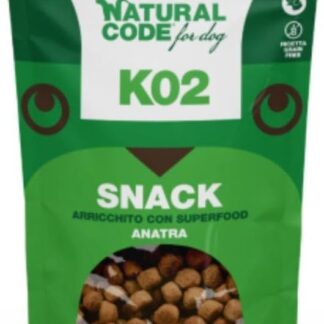 Natural Code Snack Cane,snack per cani adulti e cuccioli di tutte le taglie,morbidi bocconcini all'anatra K02 | 3 confezioni da 120 grammi l'una.