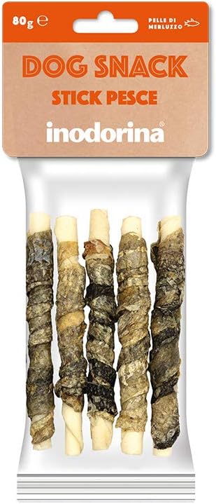 Dog Snack Stick Pesce Bastoncini Pelle di Bufalo avvolti in strisce di Merluzzo Essiccato 80g