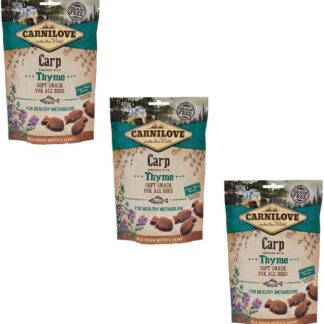 Carnilove Snack Morbido alla Carpa arricchito con Timo | Confezione Tripla | 3 x 200 g | Snack per Cani | Gusto Carpa e Timo | Senza Aggiunta di Zuccheri | Gusto di Carne Esotica