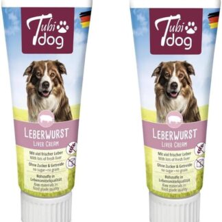 Tubi DOG Delizia di salsiccia di fegato in tubo per cani | Confezione Doppia | 2 x 75 g | Tubo pratico al tocco morbido | Pasta snack ridotta di grassi senza zucchero